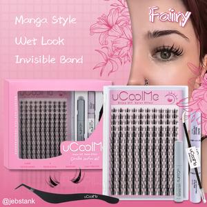 uCoolMe Lashes Fairy DIY Eyelashes with Invisible Band Manga Lashes Cluster C Curl 140 PCS Anime Spikes Natural Look Lashes Extensions Kit with Bond Seal Remover Beginner Friendly Individual Lashes Waterproof & Long Lasting Makeup For Girl Cosmetics