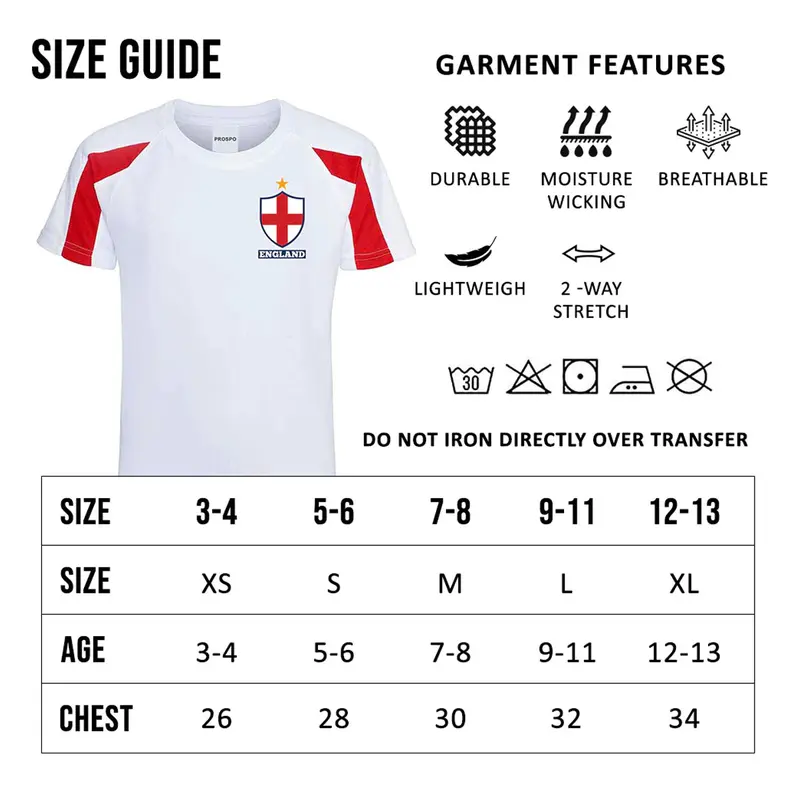 Children Personalised Kids England Flag Badge Style Away Football Kit Boys Girls Quick Dry Breathable Comfortable 4