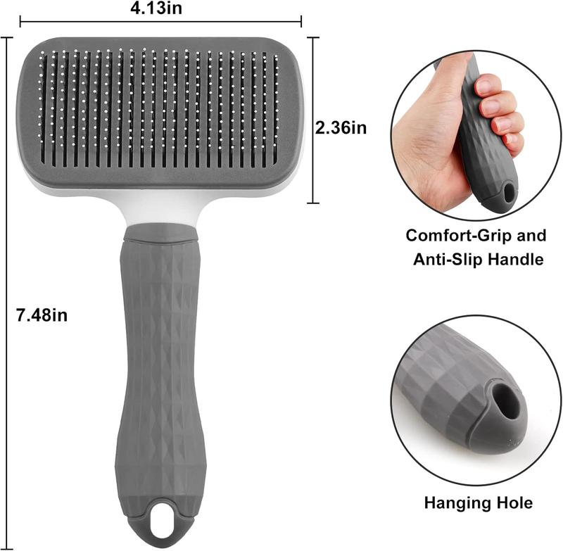 Dog Brush Cat Grooming Comb,Self Cleaning Pet Slicker Brushes with Smooth handle,Dog Grooming Tool with Button for Pet Shedding Brush Cat Massage Clean Tangled(Grey) 1