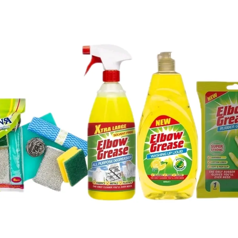 Elbow Grease 4 Pack Kitchen Cleaning Bundle with Sponges Household Spray Gloves multi cleaner powder bomb power clean