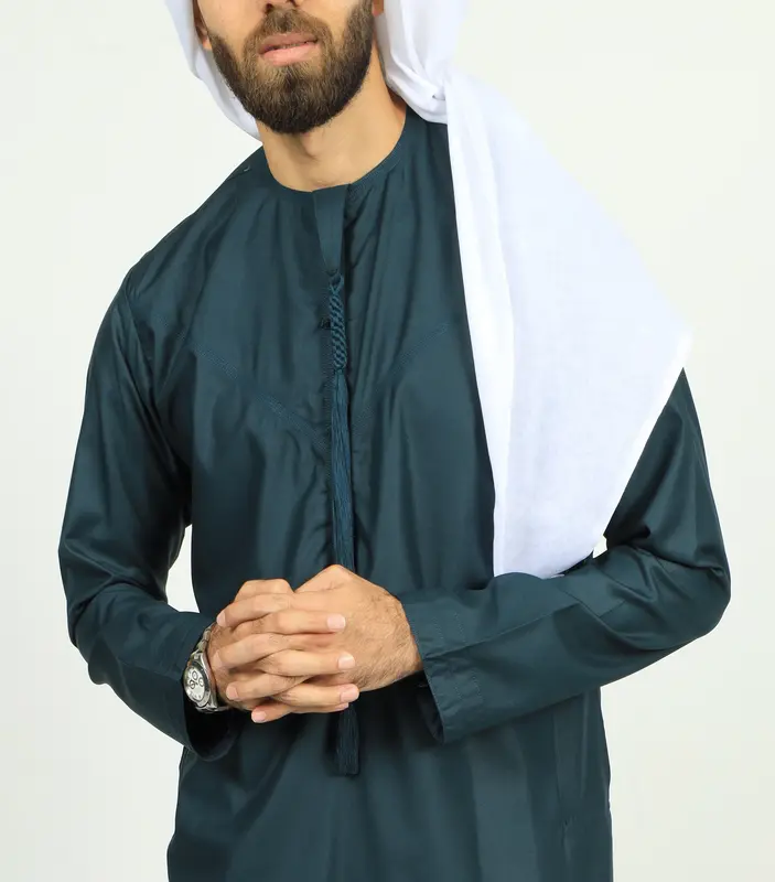 #TC04 | Green Cotton Emirati Thobe with Tassel | Men’s Cotton Thobes 0