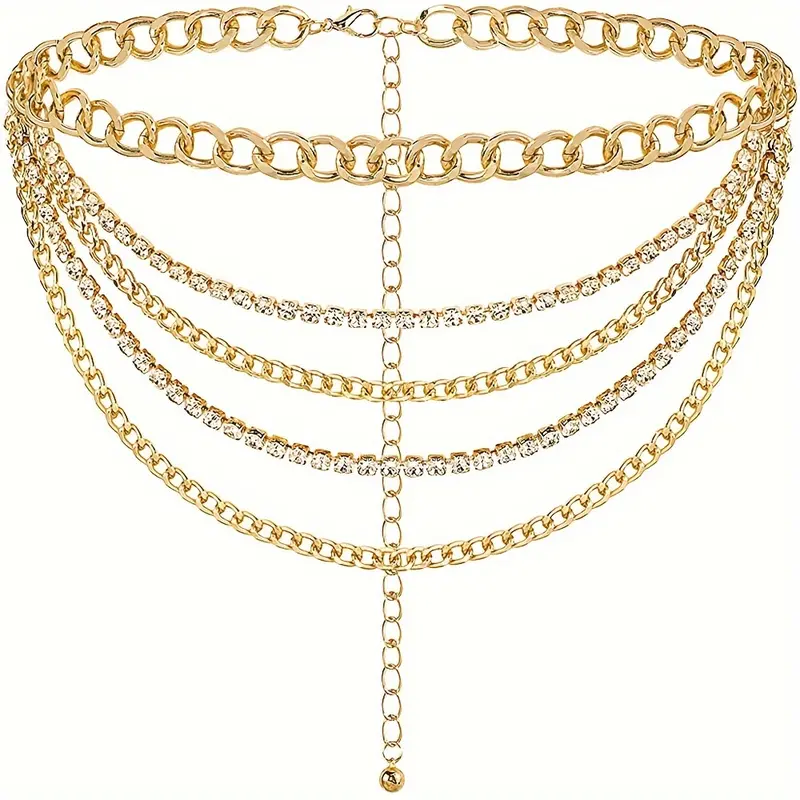 Chic Multi-Layer Rhinestone Tassel Waist Chain - Versatile Metal Body Jewelry for Women, Perfect for Casual Outings to Weddings & Parties, Geometric, Claw Chain 1