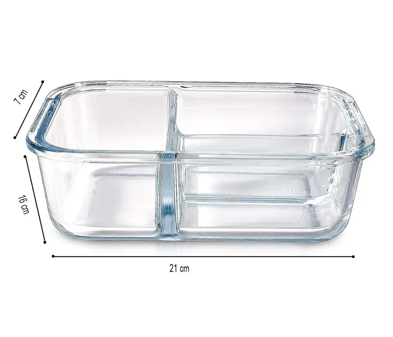 Houszy 3 Compartment Glass Food Storage Containers with Airtight(Pack of 3), Leak-Proof Snap-Lock Lids - BPA-Free, Microwave, Dishwasher, Oven, & Freezer-Safe Lunch Boxes Kitchen Utensils Sturdy Set 5