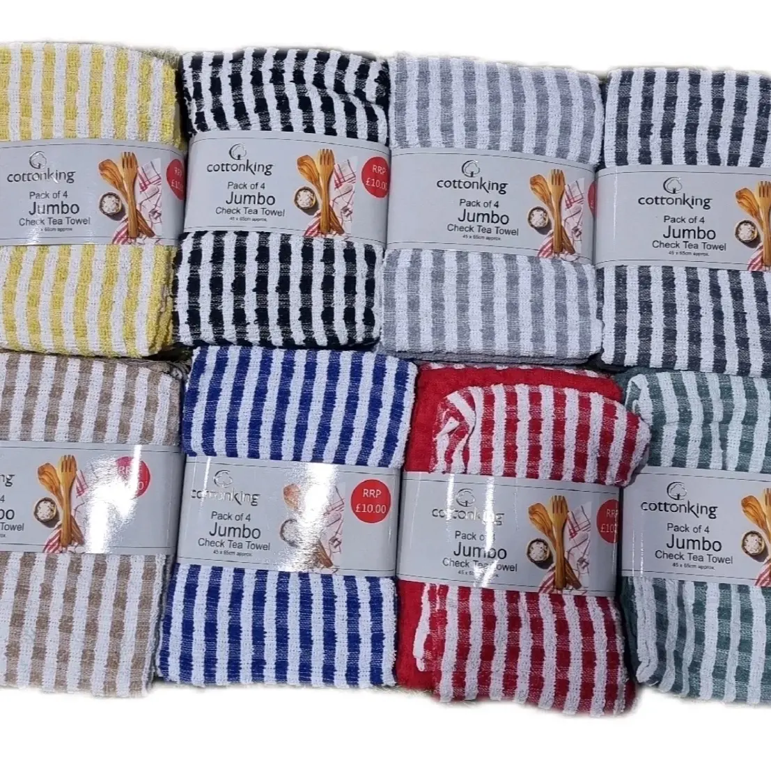 8 Jumbo Checked Tea Towels 45cm x 65cm 100% Cotton Home Cleaning cloth
