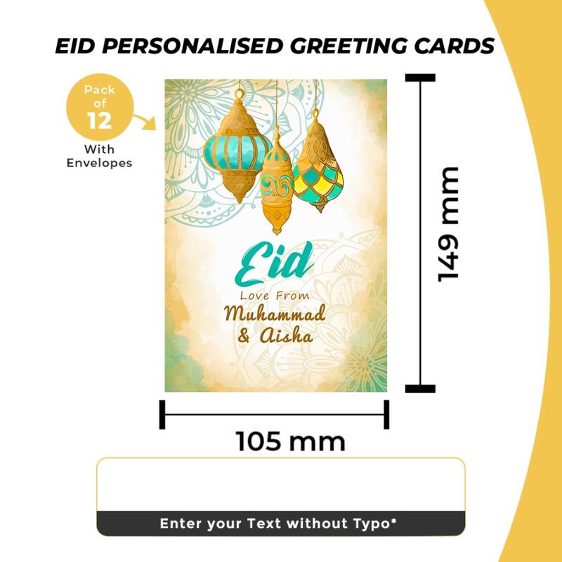 Papaprints Personalised Happy Eid Cards - Pack of 12 (149 x 105 mm) with Envelopes 5