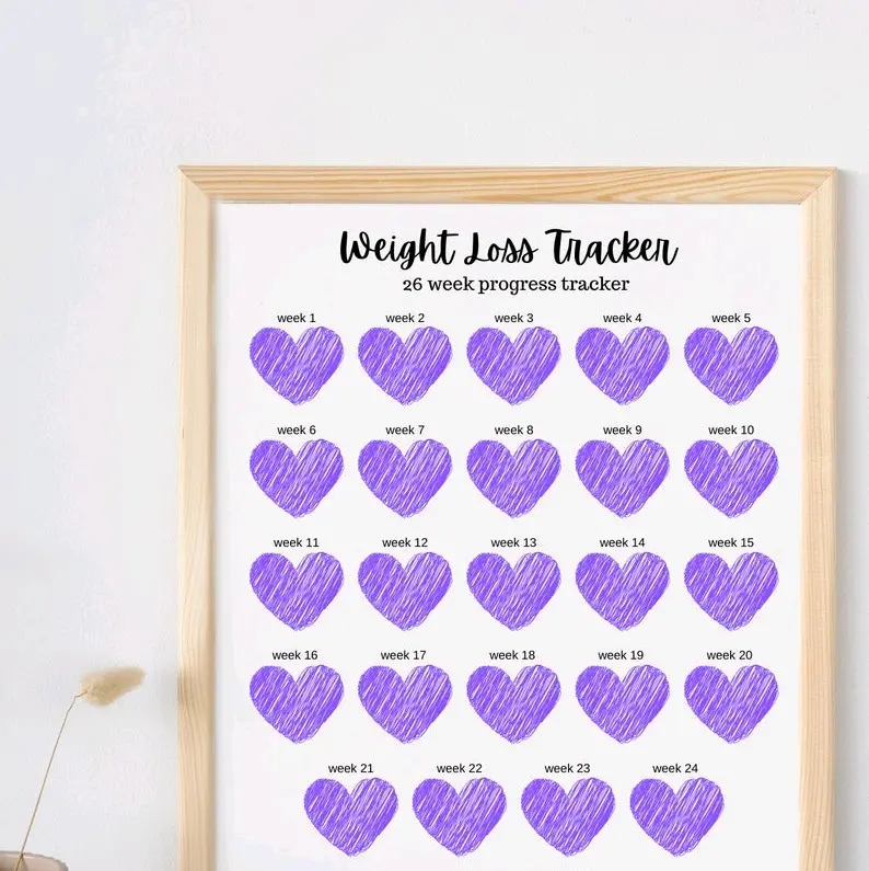 Heart 26-Week Weight Loss Tracker - Pink, Blue, and Purple - Fun and Motivating Tool for Your Fitness Journey 1