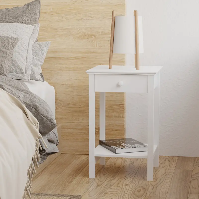 HOMCOM White Bedside Table, Wooden Side Table, Nightstand, Bedside Cabinet with Drawer and Storage Shelf for Bedroom and Living Room, Set of 2 5