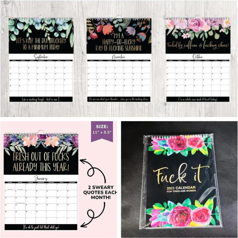 Clucking Good 2025 Tired Women Calendar, Funny Wall Hanging Weekly Organizer, Novelty Year Planner with Flower Stress Relief Gift 6