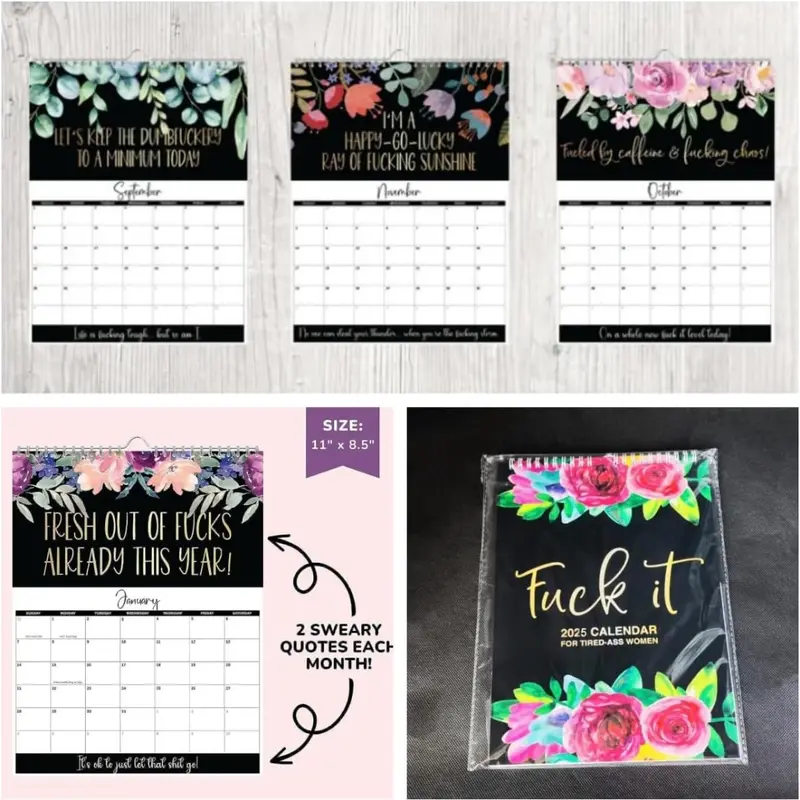 Clucking Good 2025 Tired Women Calendar, Funny Wall Hanging Weekly Organizer, Novelty Year Planner with Flower Stress Relief Gift 6