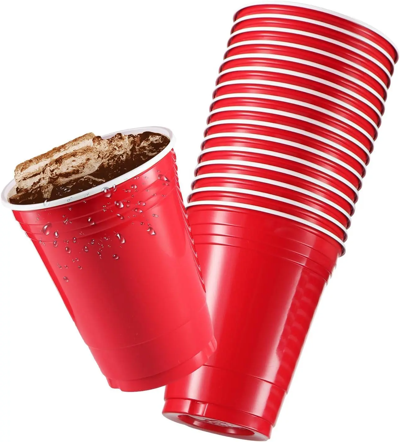 50 X 12oz Red Party Disposable Cups - Red Party Cups for Christmas, Garden Party, Weddings, Picnics - Red Solo Plastic Cups Reusable and Recyclable Pack