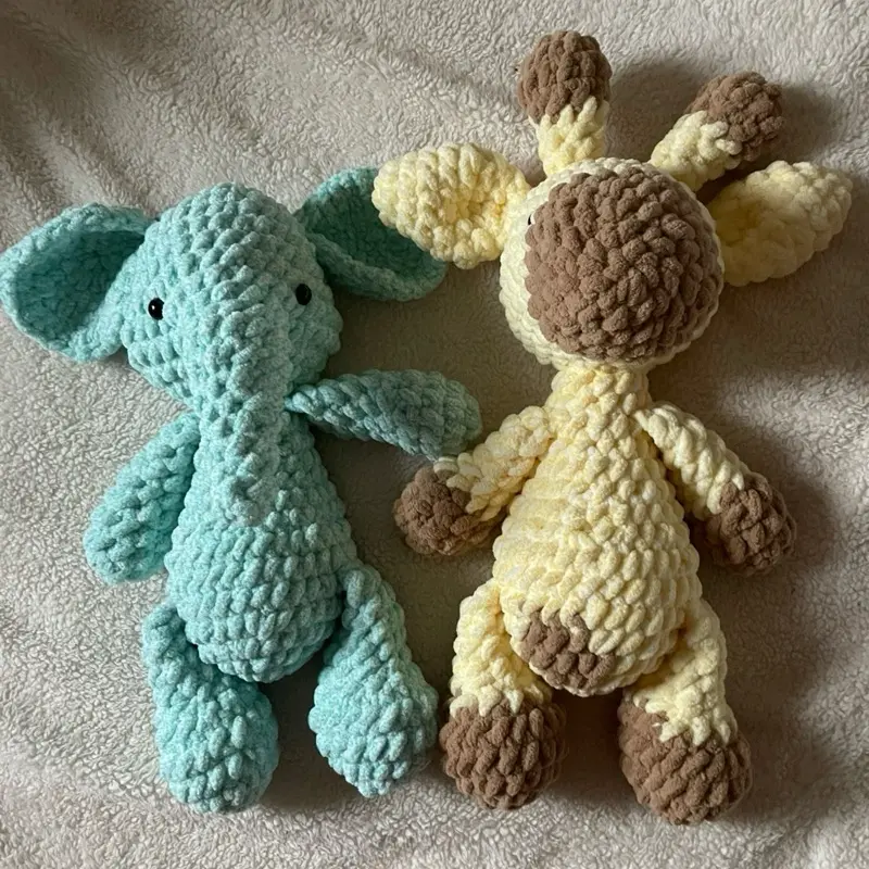 Handmade XL Giraffe and Elephant Crochet Plushies for Kids & Adults