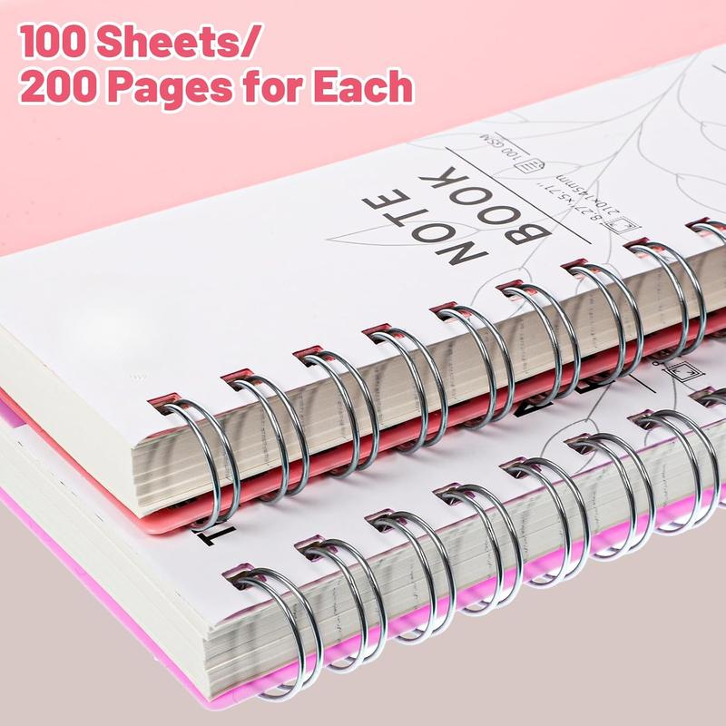 Thxes 2 Pack Notebook A5 Lined, 400 Pages A5 Notepad Spiral Notebook, 100GSM Thick Paper for Women Men Office School, 24 Labels, 14.5 X 21 cm 1