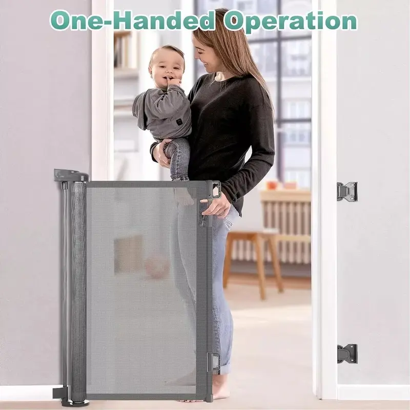 Retractable Pet Dog Gate Safety Guard Folding Baby Toddler Stair Gates Isolation 1