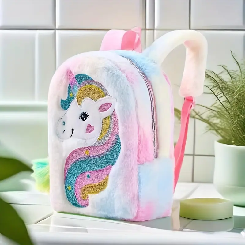 Chic Plush Unicorn Backpack for Girls - Adjustable Straps, Lightweight & Machine Washable with Detachable Pouch 1