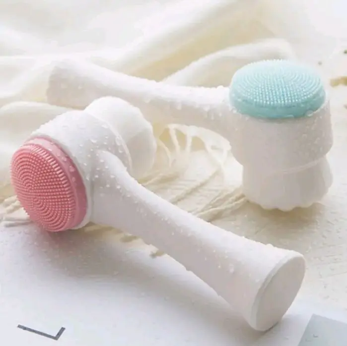 Cutesy Bundles 3D Dual-Sided Facial Cleansing Brush, Soft Silicone Manual Face Scrubber for Deep Pore Cleaning