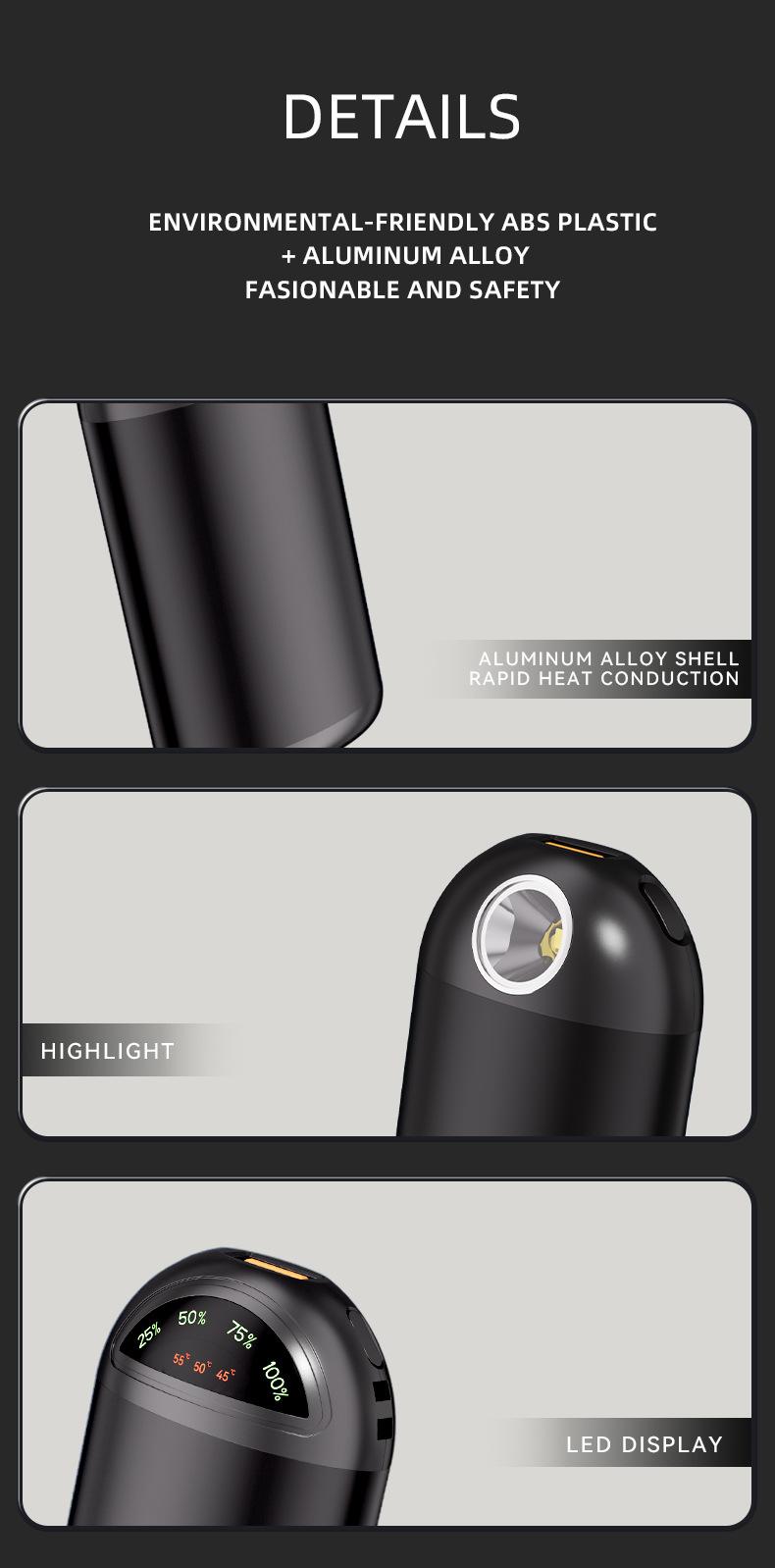 Product Introduction of New USB warm hand treasure charging treasure mini convenient portable flashlight self-heating warm baby 13