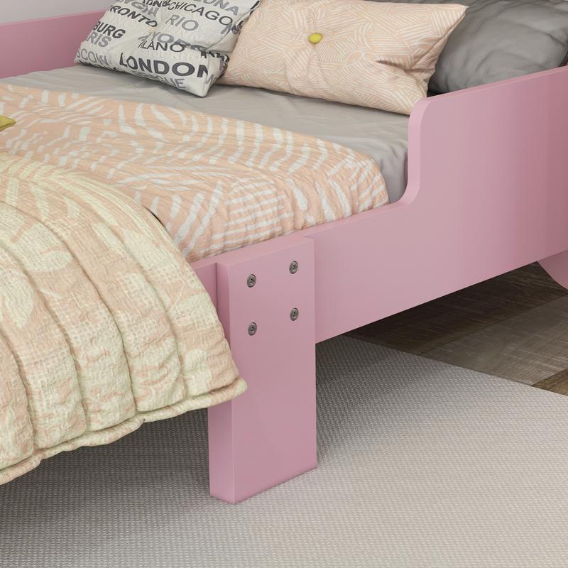 ZONEKIZ Toddler Bed Frame, Kids Bed Cat Design Princess Bed Bedroom Furniture with Guardrails, for 3-6 Years Old, 143L x 74W x 72Hcm - Pink 8