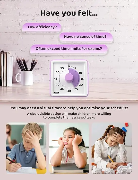 Visual Timer for Kids, 60 Minute Visual Countdown Timer Clock for kids Pomodoro Timer for Classroom Teaching Cooking 5