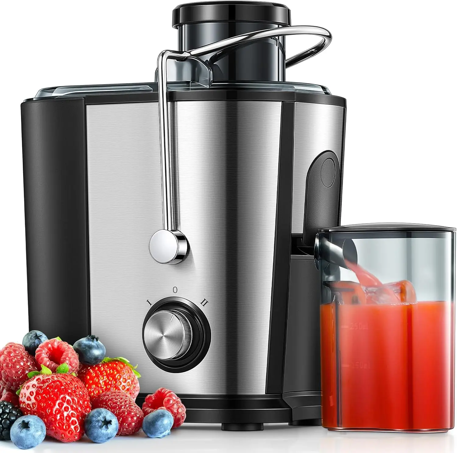 600W Juicer Machines, Juicers Whole Fruit and Vegetable with Anti-Drip Spout, 2 Speeds, Juice Booklet, Brush for Easy Cleaning