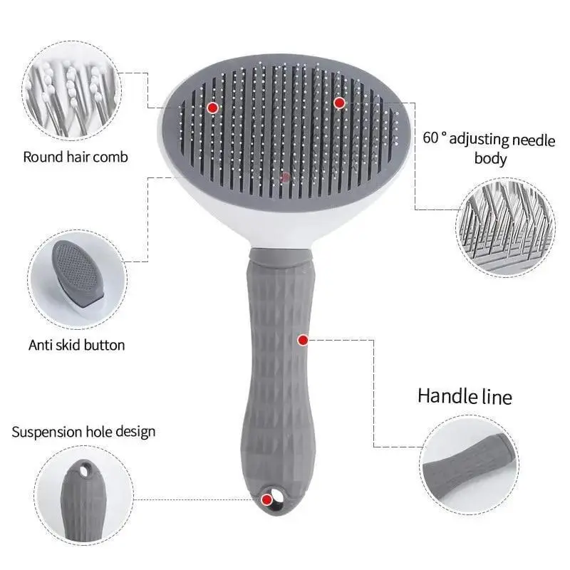 Pet Brush For Grooming - Dog Cat Self Cleaning Slicker Brushes with Smooth handle - Cleaning Button Pet Grooming Tool for Dogs Cats hair Shedding Tools Massage Brush - GREY 2