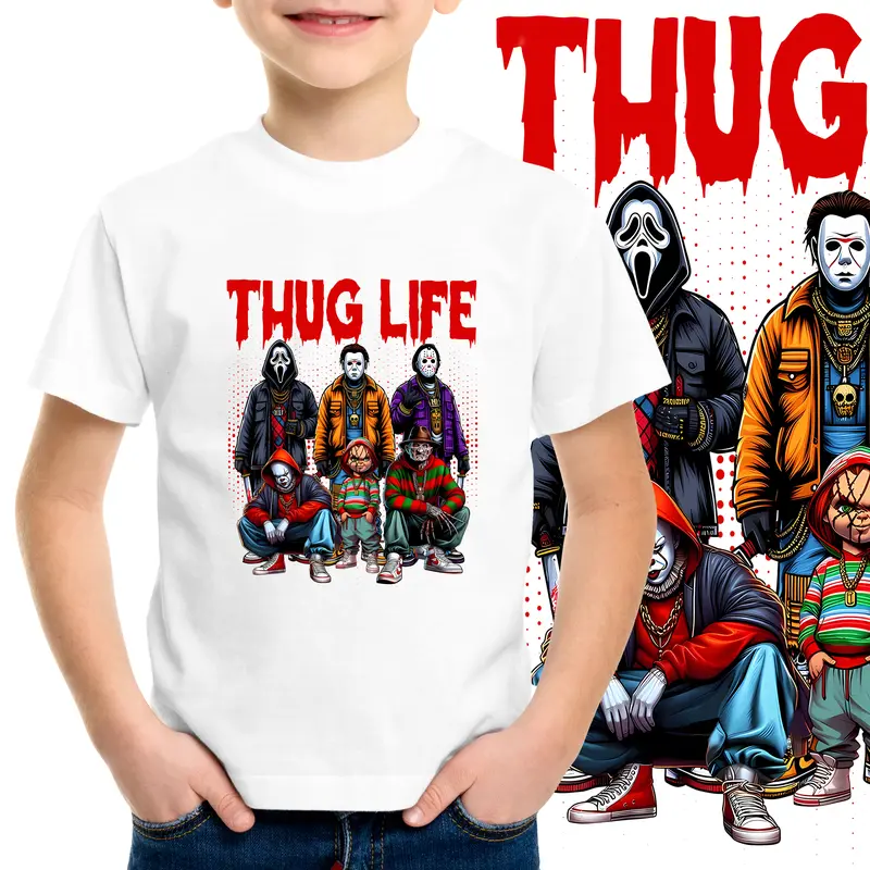 Horror Thug Life T-SHIRT Halloween Gift Men Adult Kids Top Cotton Crew Neck White Casual V2 2