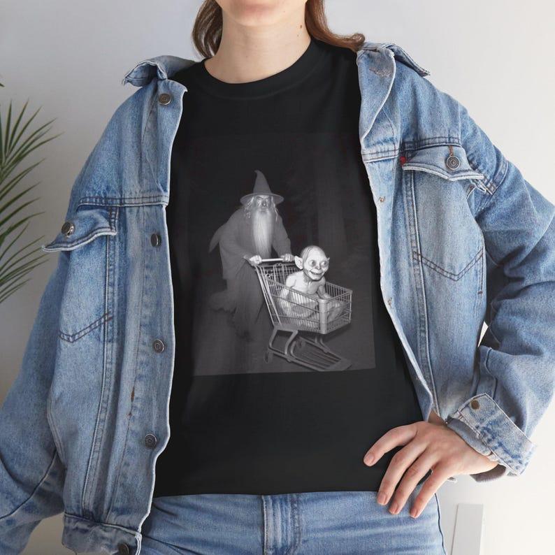 Gandalf Pushing Gollum in Shopping Cart funny moment lord of the ring Unisex Heavy Cotton Tee 3