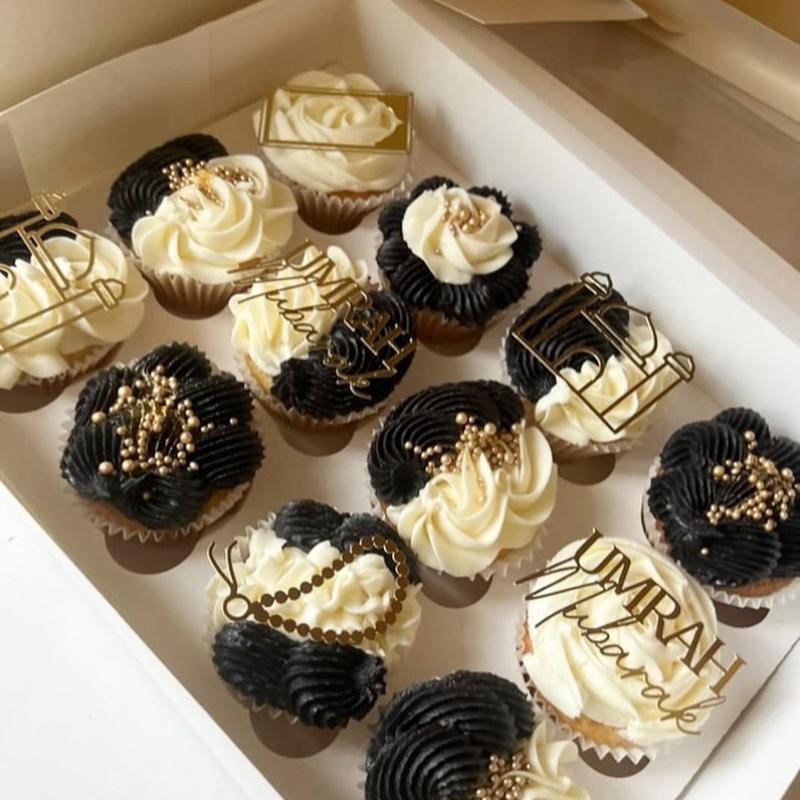 Umrah Mubarak Mixed Cupcake Topper Set with Mosque, Prayer Mat, Prayer Beads, and Tasbih - Ornaments, Decor Metallic Gift 3
