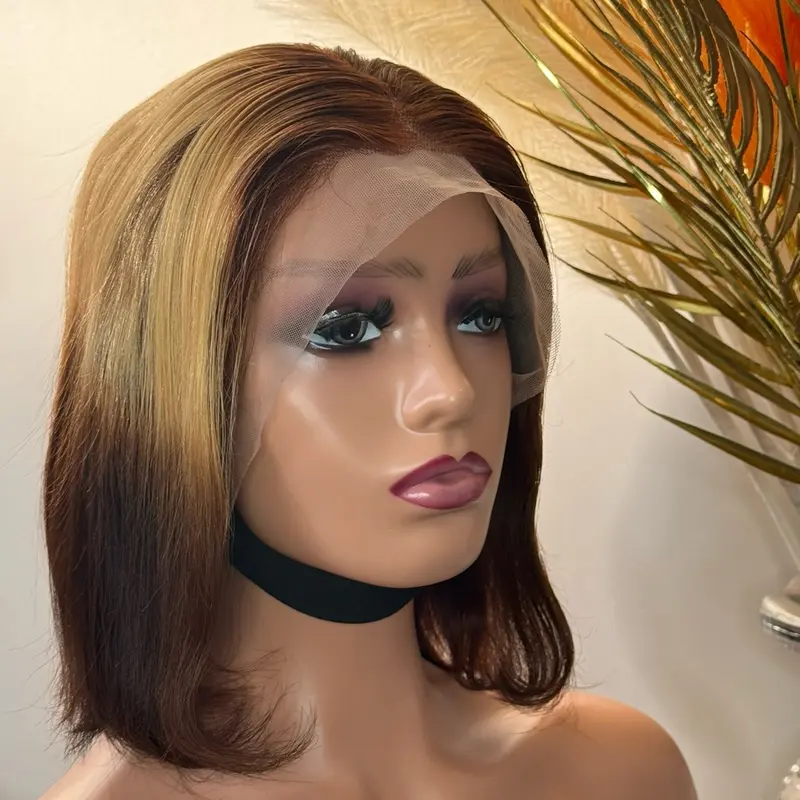 Straight Bob 13*4  lace frontal , 220% density highlight 4/27/4# wig natural hair line human wig short 0
