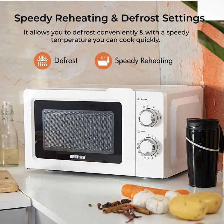 Geepas Microwave 20L Solo Freestanding 5 Power Levels & Defrost Powerful White NEW 4