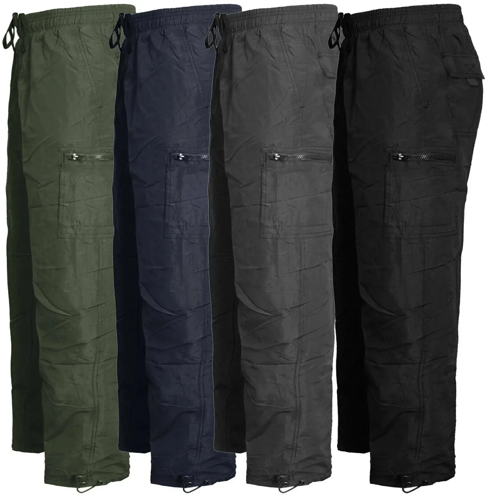 MENS FLEECE LINED THERMAL TROUSERS ELASTICATED WAIST WINTER CASUAL CARGO PANTS Menswear Pocket Khaki Polyester Plain plush men Soft Shade Stylish Beige