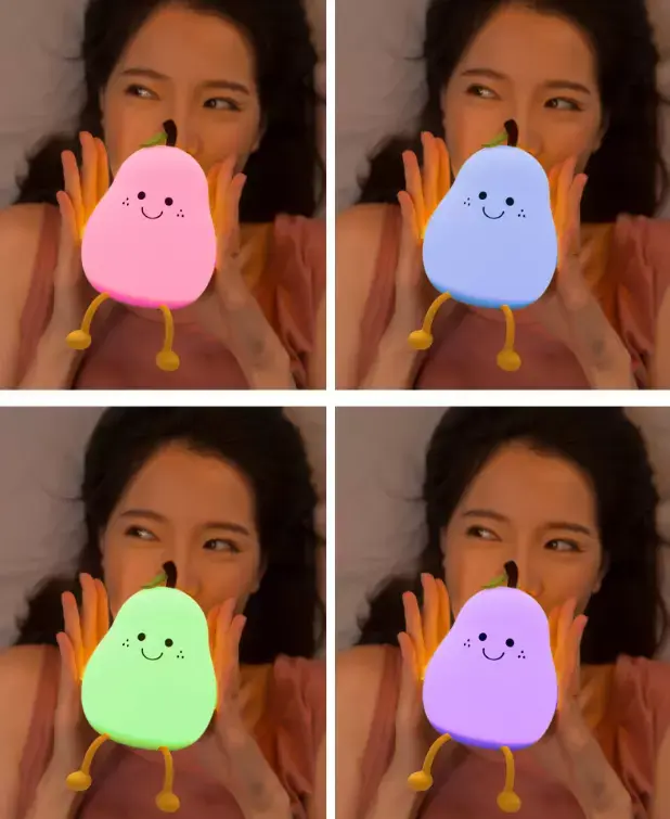 LED Pear Night Light Table Lamp Color Change USB Rechargeable for Bedroom UK - Cute Silicone Design Cable Charging 4