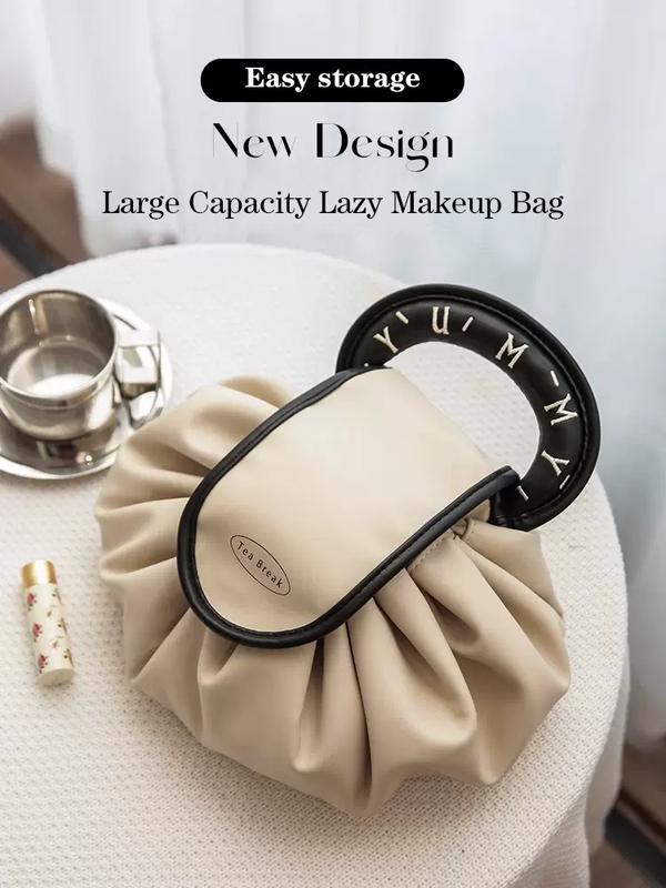 Luxury Drawstring Makeup Bag - Premium PU Leather Cosmetic Organizer Pouch, Travel Makeup Bag, Large Capacity Makeup Pouch, Portable Cosmetic Bag, Quick Access Makeup Bag, waterproof cosmetic bag, durable makeup bag, makeup storage bag 0