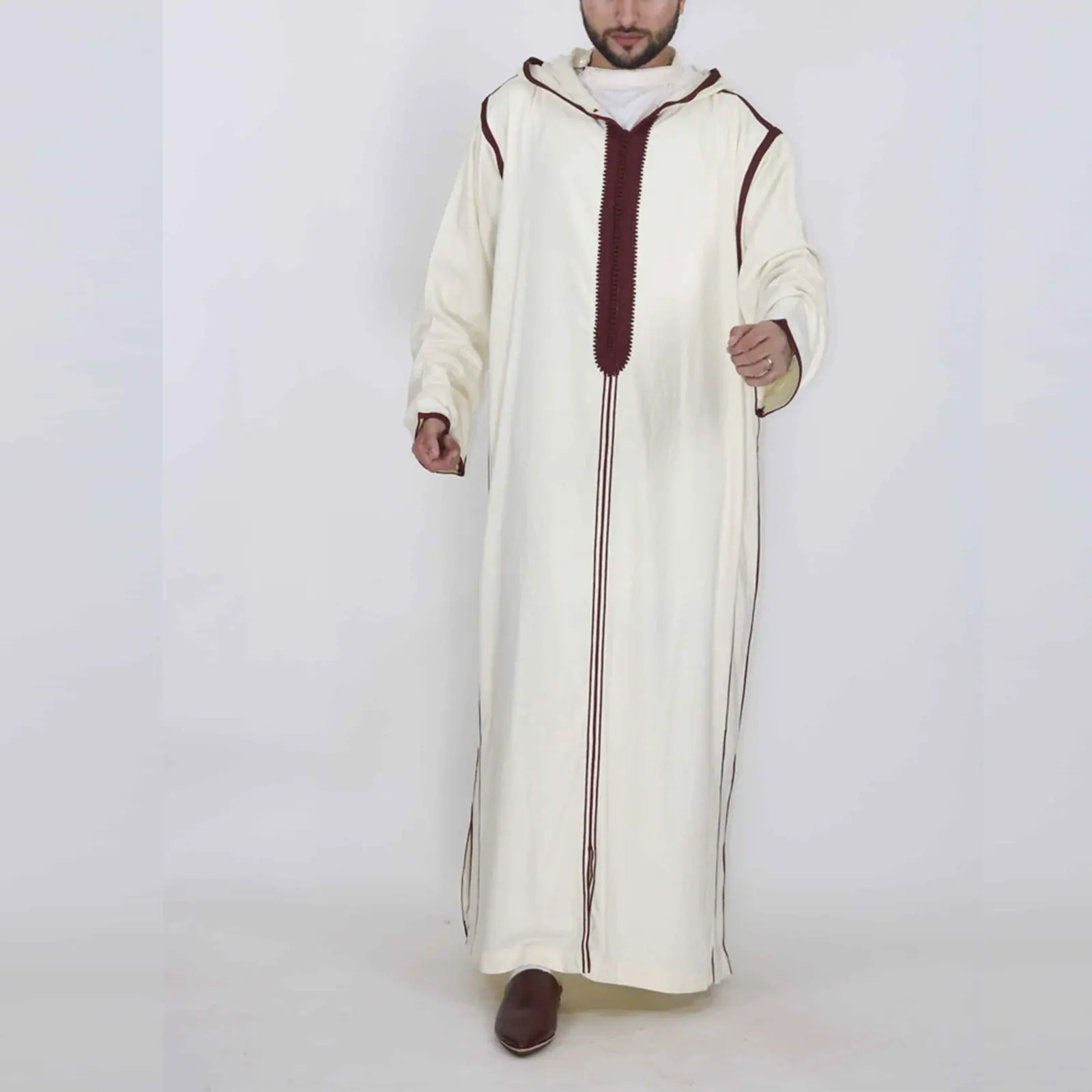 Hooded Men's Jubba Thobe Long Sleeve Loose Islamic Ramadan Muslim Robe Saudi Arabia Islamic Clothes Malaysia Long Robes Djellaba