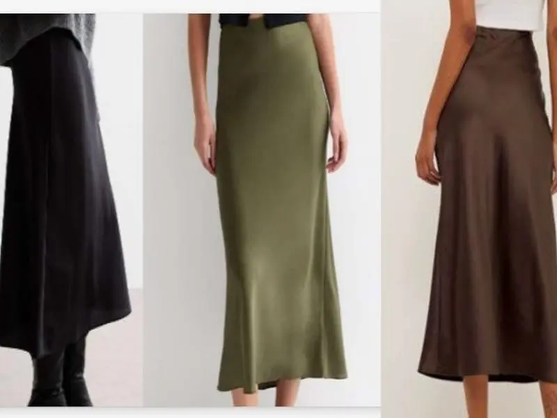 Tailored Silver Sage Green Black & Brown Midi Satn Skirt Drape  occasion Modest Women’s  Casual