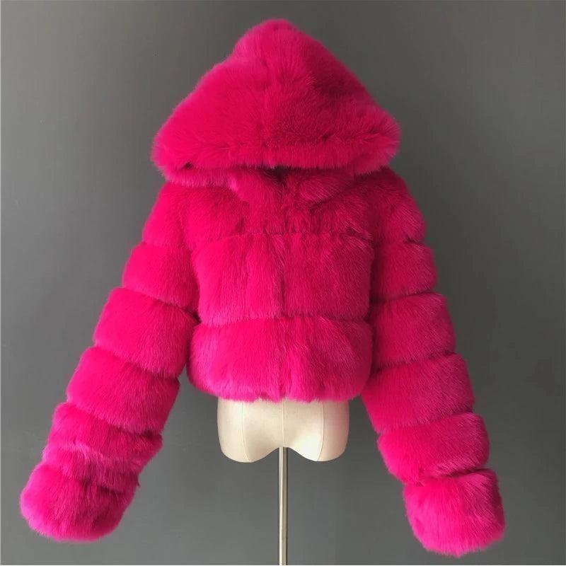 Genzi Furry Cropped Faux Fur Coat With Hood 5