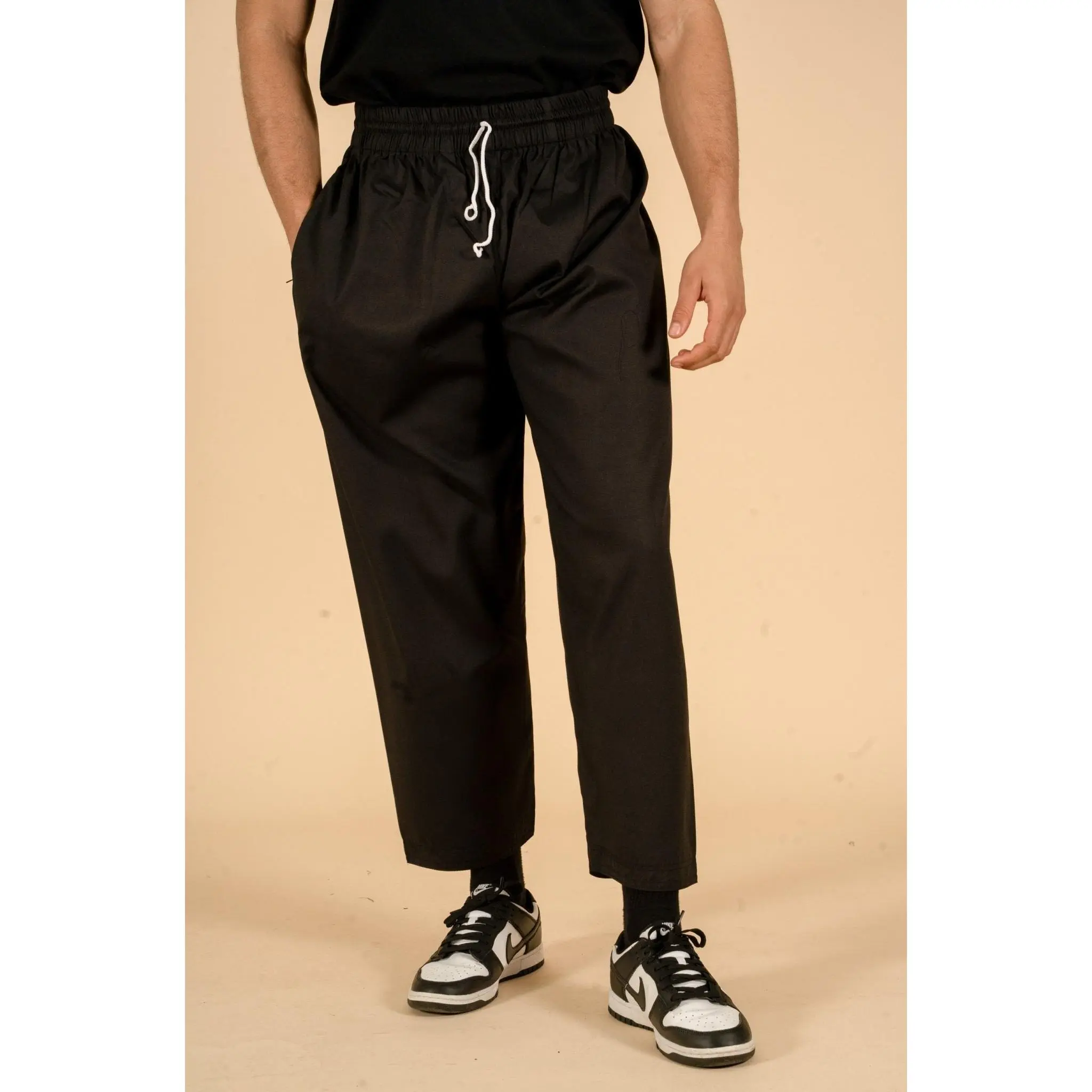 Black Drawstring Wide Leg Thobe Trousers