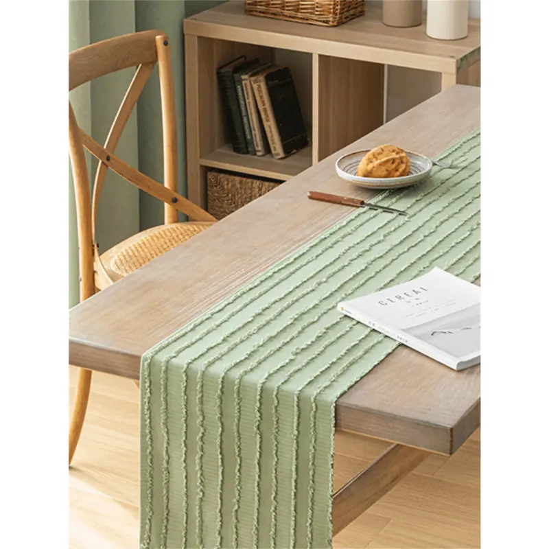 1pc Green Nordic Style Kitchen & Dining Table Decor Striped Jacquard Table Runner For Home & Kitchen 6