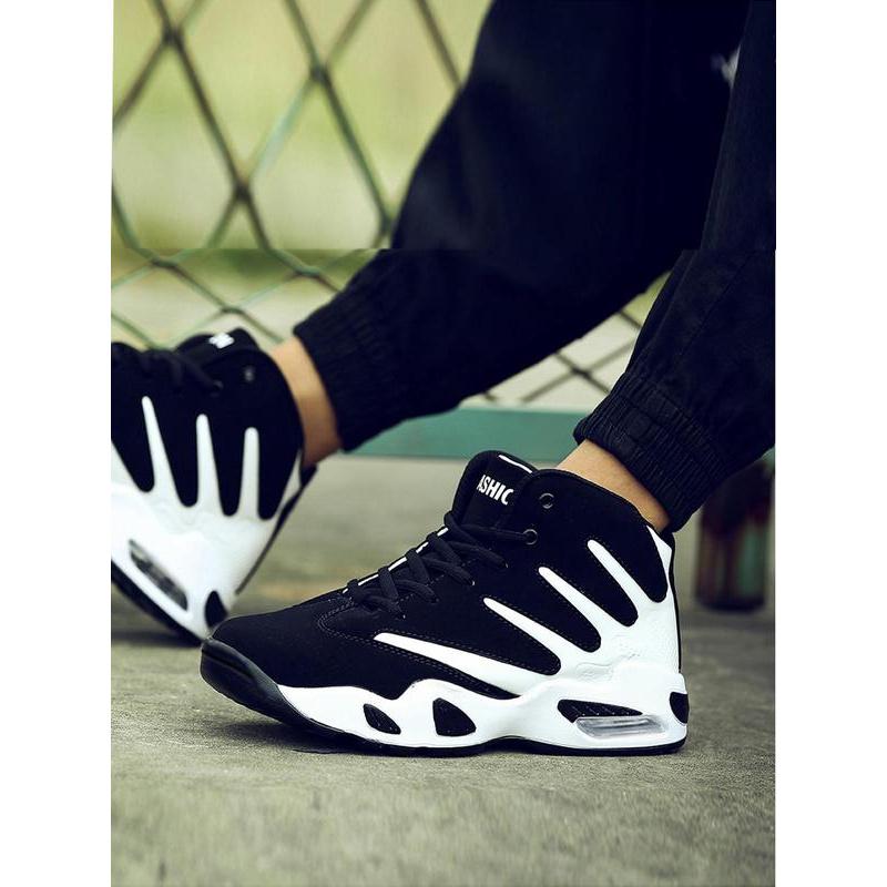 Men's 2024 New Arrival Summer Colorblock Lace Up Front Basketball Shoes, Casual Comfortable High Top Sneakers for Outdoor Sports, Running Shoes for All Seasons Bounciest Basketball Shoes,  High Top Tracks 1