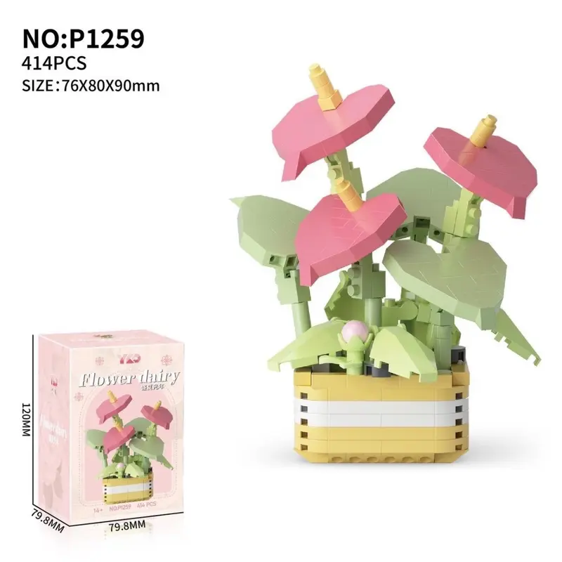 1 set random plant building toys, flower building bricks,creative flower pot design desktop kids diy 1