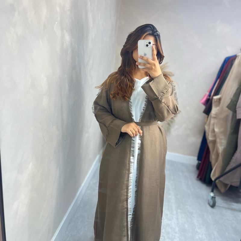 Plain Open Abaya with Hijab (No Slip) - Brown 1