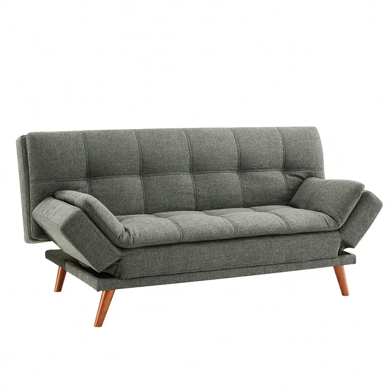 Duncan Fabric Sofa Bed With Wooden Legs and Adjustable Armrests, Light Grey 0