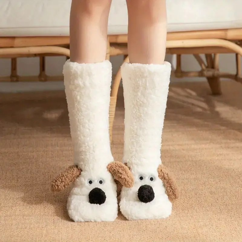 Cozy Cartoon Dog Winter Socks - Plush, Warm & Soft for Home Use, Non-Slip Floor Slipper Socks with Cute Animal Designs, for Winter, Autumn 7