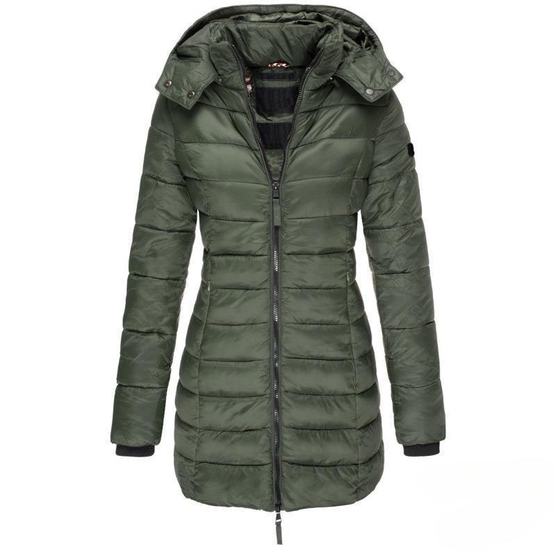 Winter Thicken Warm Women Parkas Zippers Solid Overcoat Casual Long Sleeve Padded Puffer Jacket Female Mid-length Slim Coat Top 6