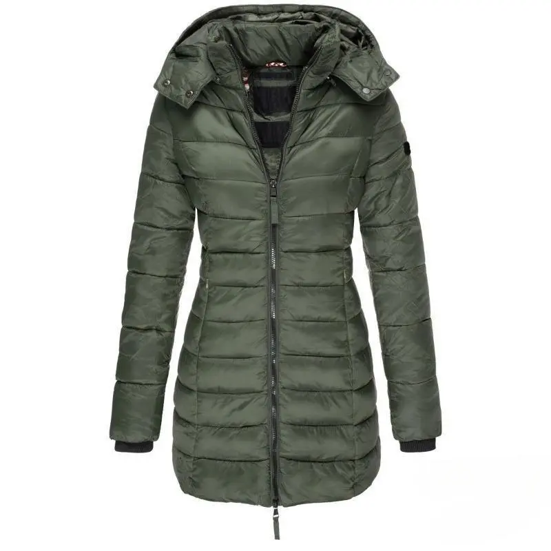 Winter Thicken Warm Women Parkas Zippers Solid Overcoat Casual Long Sleeve Padded Puffer Jacket Female Mid-length Slim Coat Top 6