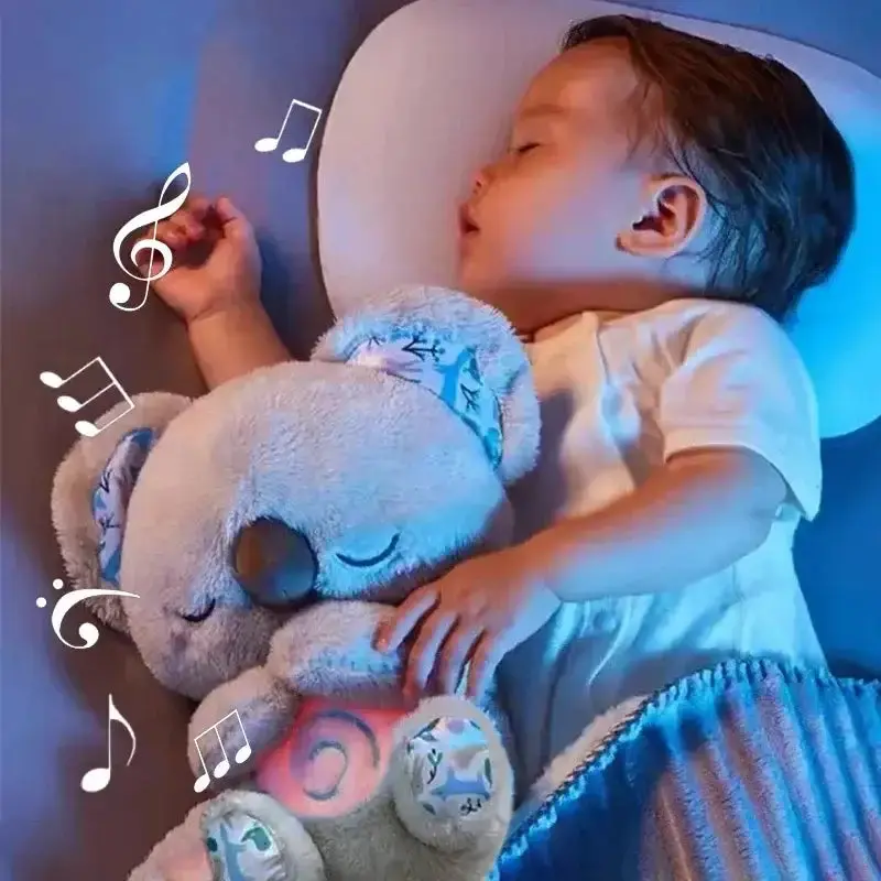Breathing Koala Plush Toy with Gentle Heartbeat, Soothing Music & Night Light for Sleep
