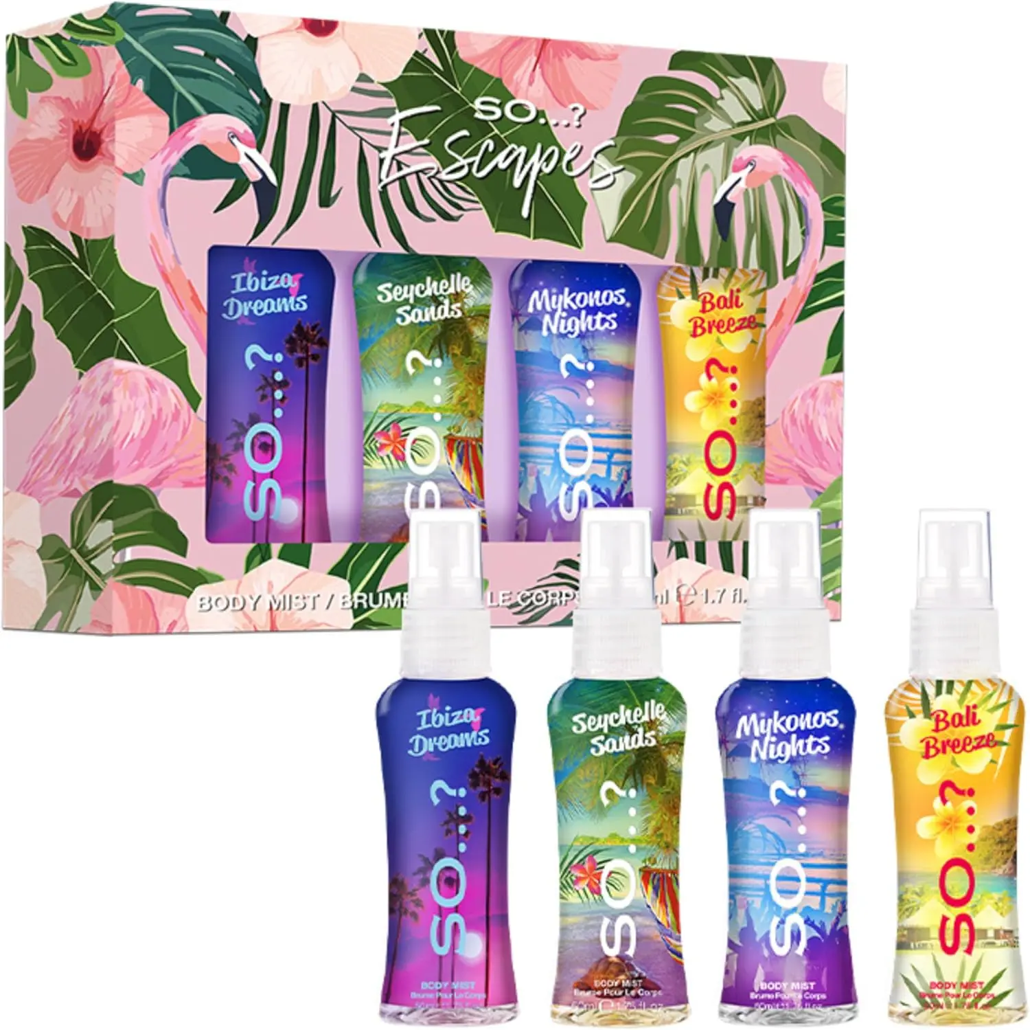 So…? Escapes Womens Gift Set, with Ibiza Dream, Bali Breeze, Mykonos Nights & Seychelle Sands, Fragrance Spray Set (4 x 50ml)