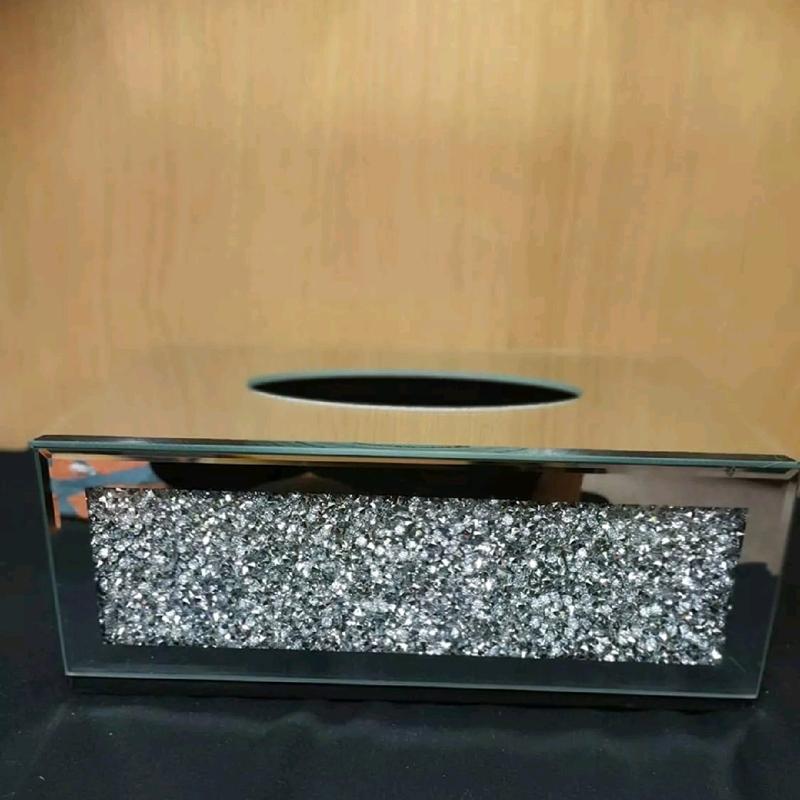 New Silver Crushed Crystal Diamond Tissue Box, Diamante Bling, Living Room UK 5
