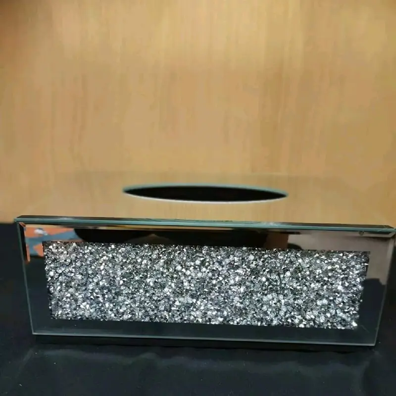 New Silver Crushed Crystal Diamond Tissue Box, Diamante Bling, Living Room UK 5