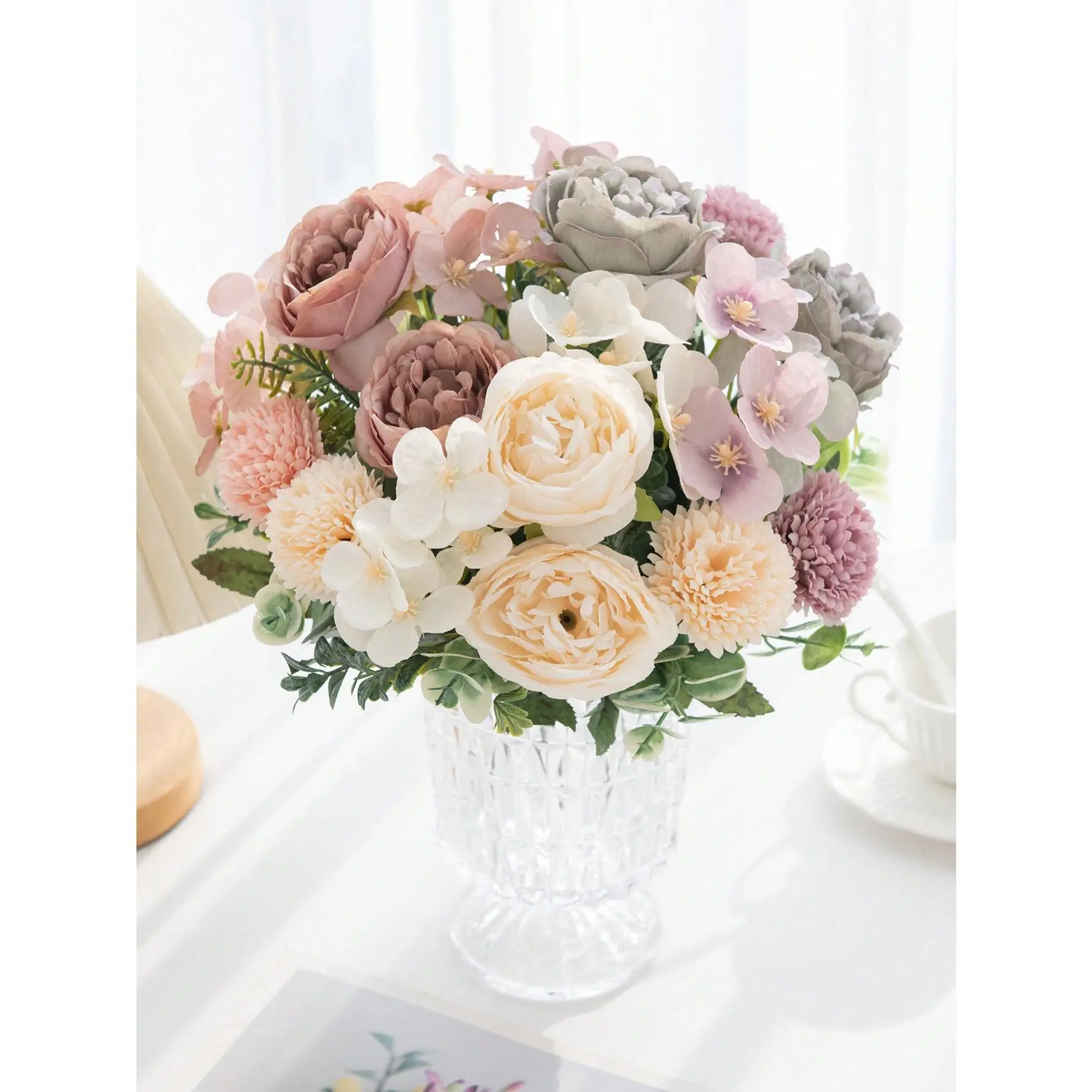1PC Artificial Flowers Rose Bouquets Hydrangea Peony Valentine's Day Gifts Birthday Party Decorations Wedding Flower Baskets Bride Holding Flowers Home Furnishings Dining Rooms Bedrooms Windowsills Vases For Decorations New Year Decorations Outdoor Garden