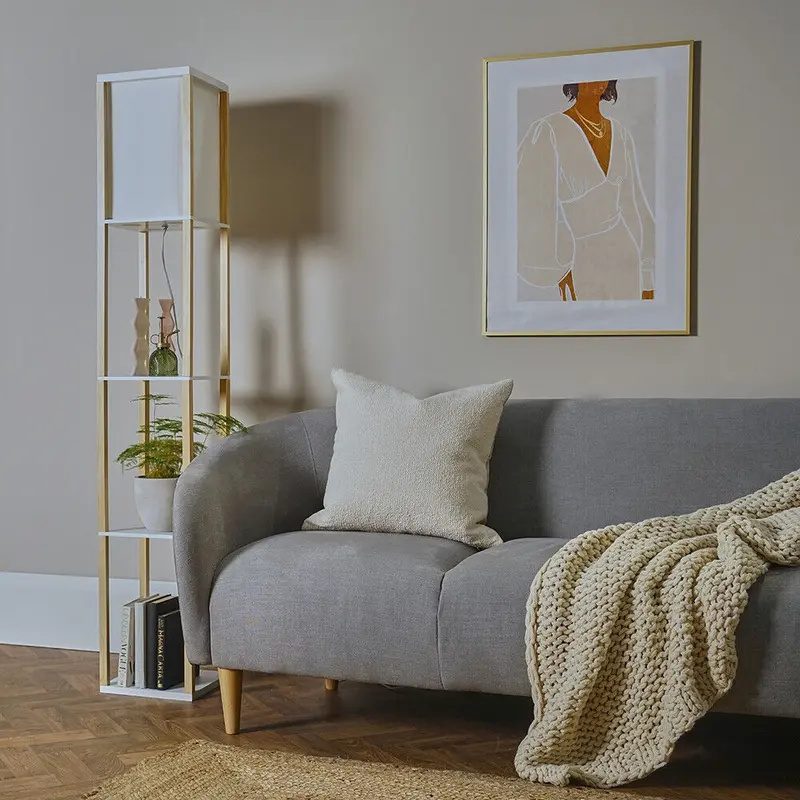 Floor Lamp with Shelves Standard Shelf Storage Wooden Standing Lounge Light Home 3
